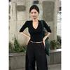 American-Style Spicy Girl Black V-Neck Mid-Sleeve T-Shirt for Women, Spring Slim-Fit Design Top, Sexy Style Blouse