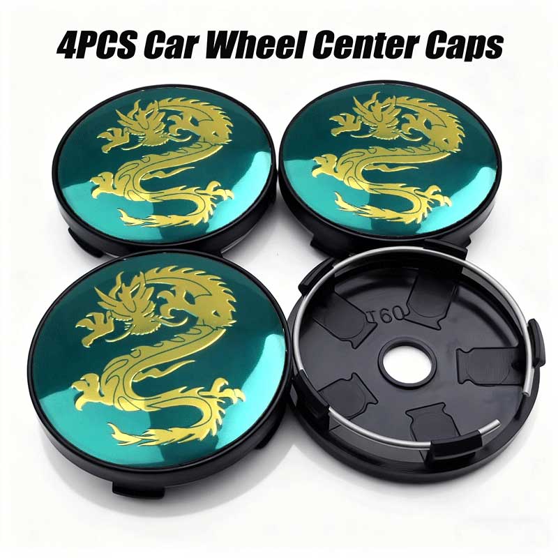 4PCS Universal 56mm 60mm Dragon Emblem Car Wheel Center Caps Dustproof Decorative Hub Caps Sticker for Most Vehicle Models