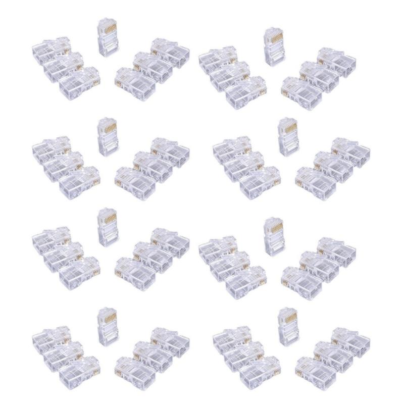 100pcs Cat6 RJ45 Ends, 8P8C Cat6 RJ45 Connectors Clear Ethernet Crimp Connectors For UTP Networking Cable 24-26AWG