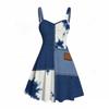 Women Plus Size Sweetheart Neck Strappy Off Shoulder Sleeveless Dress Abstract Printed Blue Beige Flared Hem