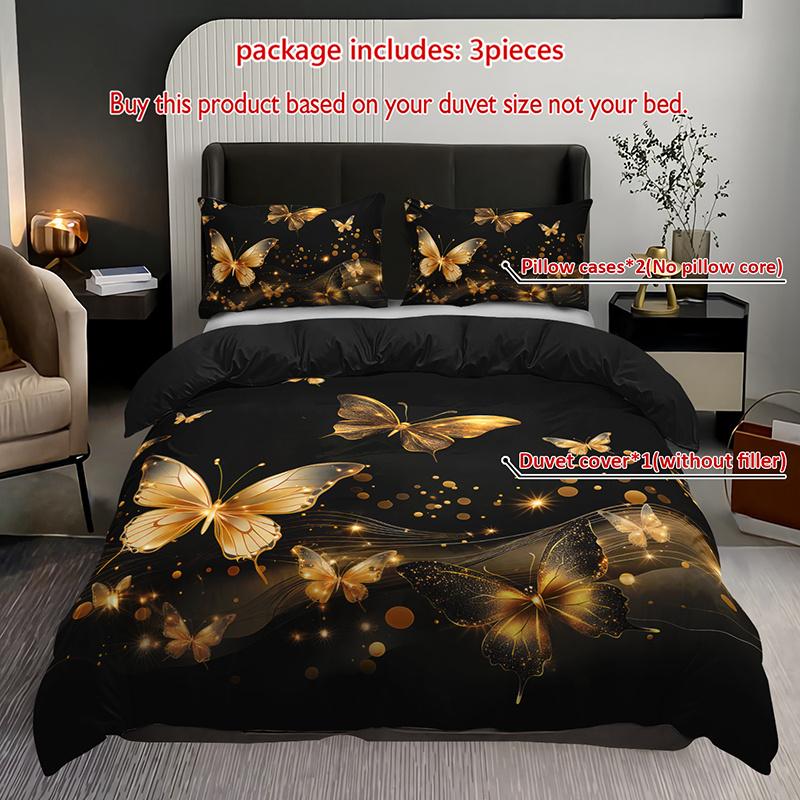 

3Pcs Luxury Golden Butterfly Bedding Duvet Cover Set Elegant Butterfly Bedding Quilt Set Modern Butterfly Themed Bed Quilt Set Duvet Cover Set&EU Single(135x200cm)