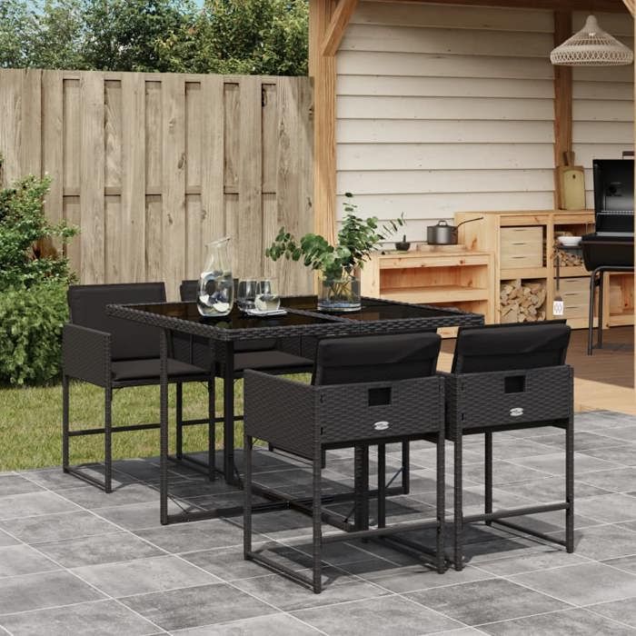 VidaXL 5-Piece Garden Dining Set with Cushions, Table and Folding Back Chairs, Outdoor Patio Furniture 3211255