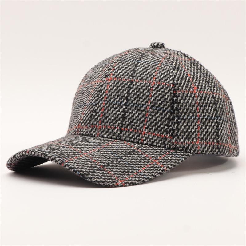 Woolen Plaid Baseball Cap European and American Sunshade Thickened Retro Autumn and Winter Warm Plaid Cap