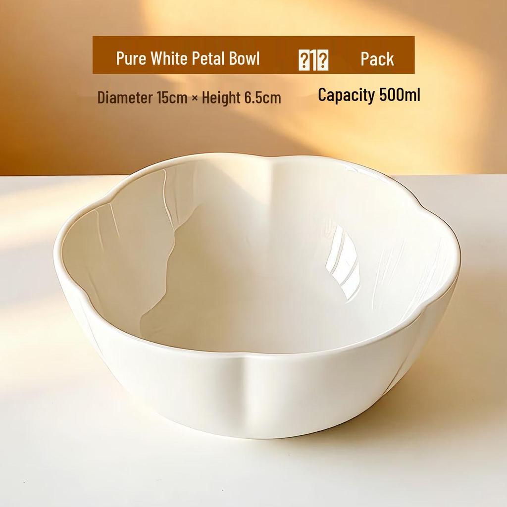 Mai Ji Petal Dessert Bowl, Pure White Ceramic for Porridge, Tea, Breakfast, or Sweet Soup.