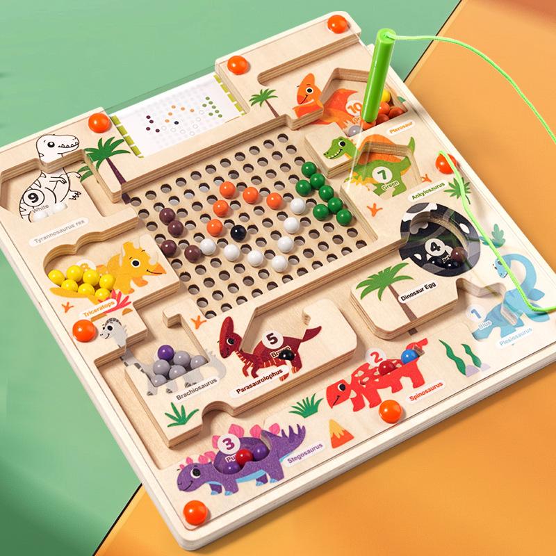 1 Sett Dinosaurlabyrint Brett Konsentrasjonstrening Fargeklassifisering Montessori Leketøy Barn Magnetiske Sorteringsleker Puslespill Leker