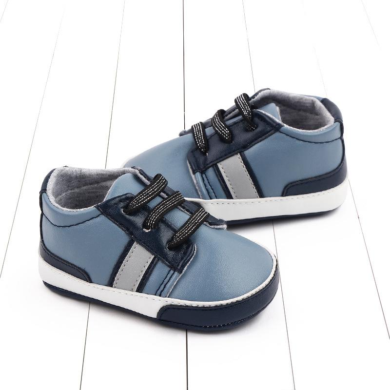 Babyschuhe Neugeborene Jungen Sneaker Mädchen Zweistreifige Lauflernschuhe Kinder Kleinkinder Schnürschuhe PU Leder Weiche Sohlen Sneaker 0-18 Monate