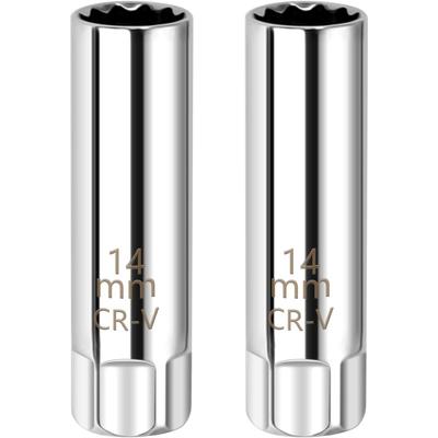 Paquete de 2 Vasos para Bujías 14 mm / 16 mm Bujías de Pared Fina Tuerca Magnética para Bujía Herramienta de Desmontaje para Bujías de Coche y Motocicleta