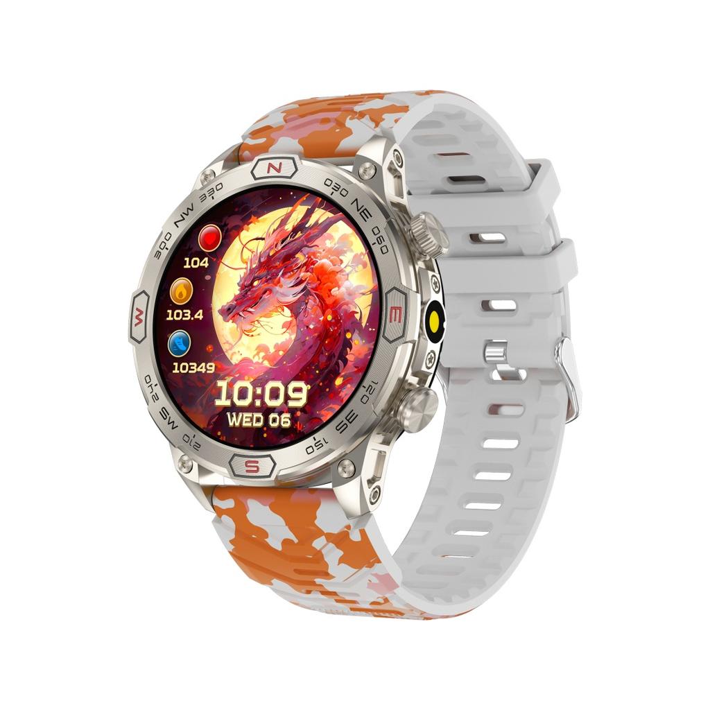 Rainbuvvy KC86 Outdoor-Sportuhr 1,43-Zoll-Bildschirm Bluetooth-Anruf Herzfrequenz Kalorien Höhe Druck Kompass Taschenlampe Bluetooth Smart Watch