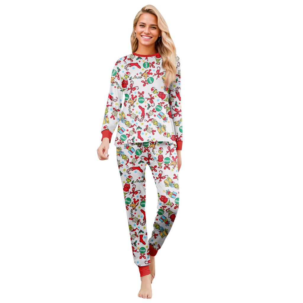 Juletrykk Søt familiesett Pyjamas, hjemmeklær, familiesett med lange armer toppbukser