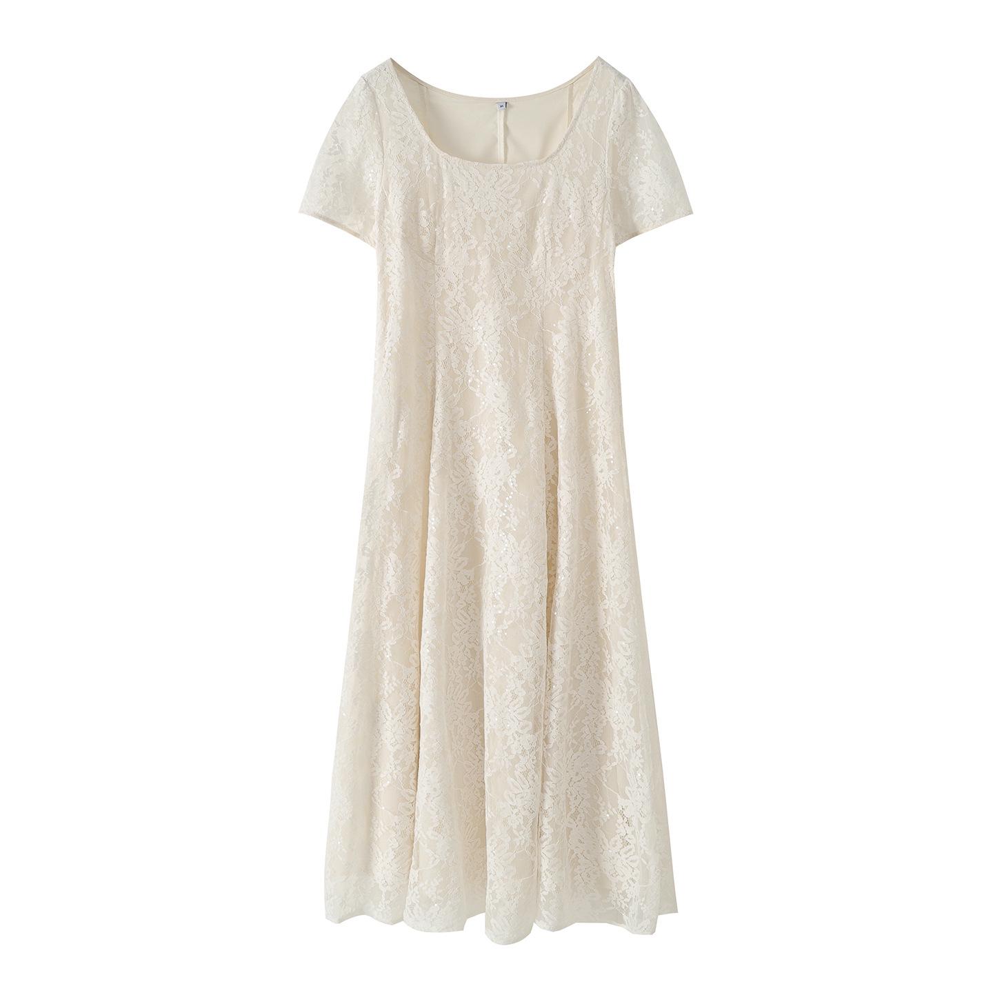 

Zhi Xuan Plus Size Sequin Lace Dress for Women - 2026 Summer Engagement Photo Mid-Length Skirt 134188 XL (130-145 jin) слоновая кость