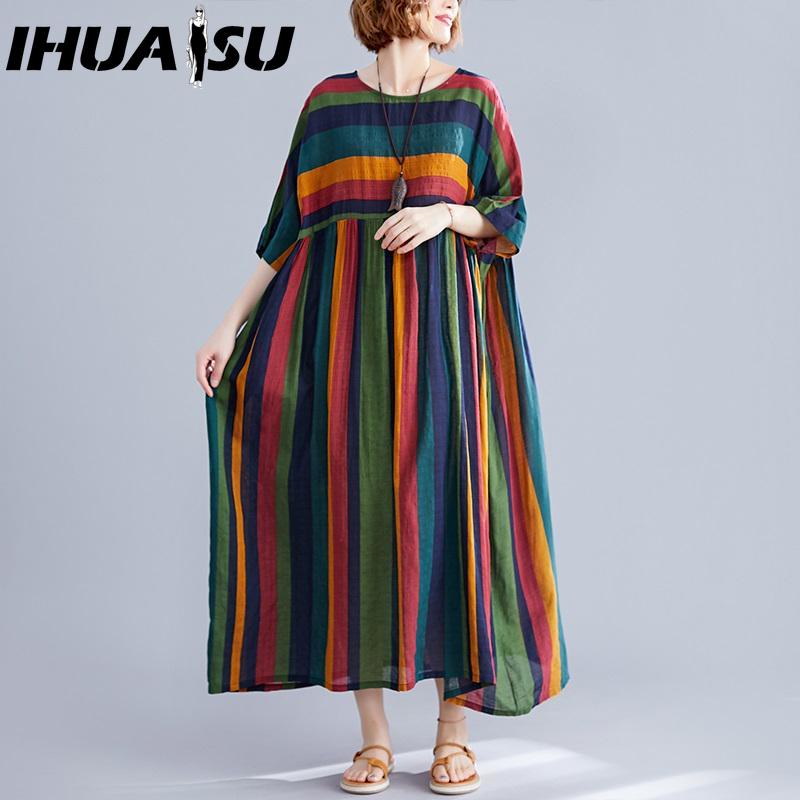 IHUASU Damenmode Sommer Frühling Kurzarm Rundhals Freizeitkleider Anteef Leichtes Oversize-Kleid