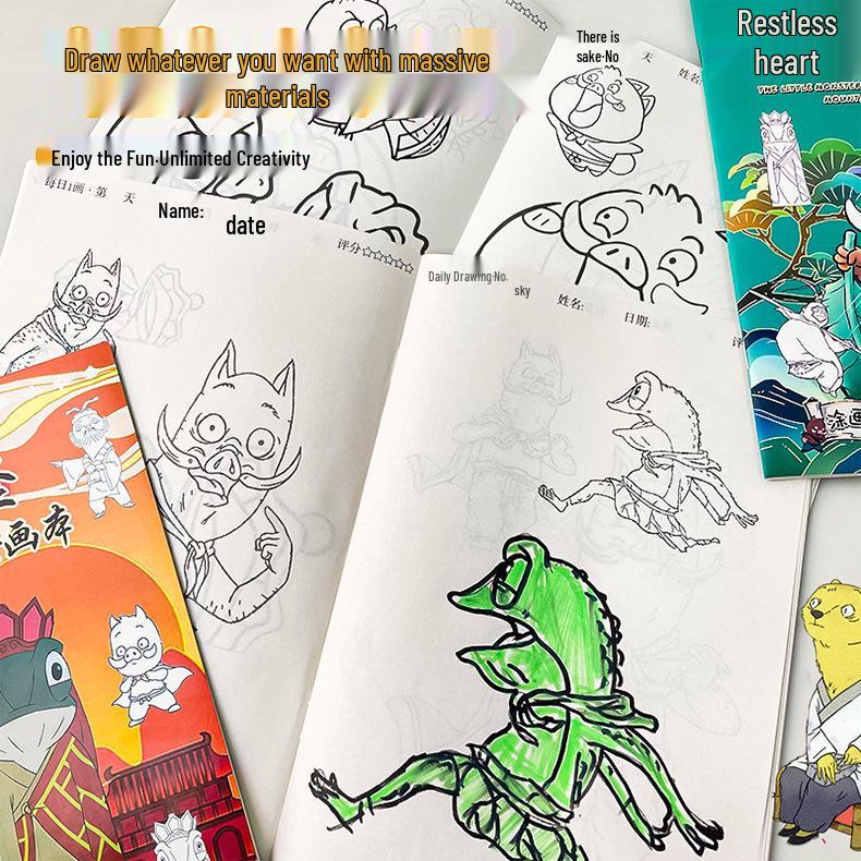 Langlang Mountain Little Monster Art & Coloring Book for Kids: Sketch, Trace, Doodle, and Paint