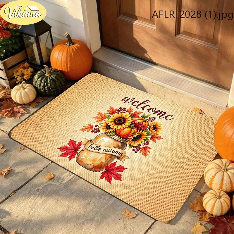 Fall Thanksgiving Doormat: Cute Owl and Turkey-Patterned Rug, Soft Non-Slip Welcome Mat, Holiday Party Home Decor