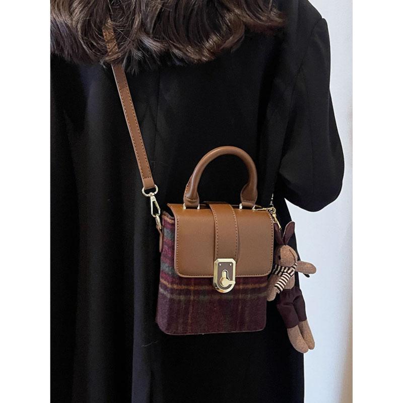 Vintage Plaid Mode Patchwork Tragbare Kleine Quadratische Tasche Neue Herbst Winter Commut Umhängetaschen Pop Textur Schulter Pack