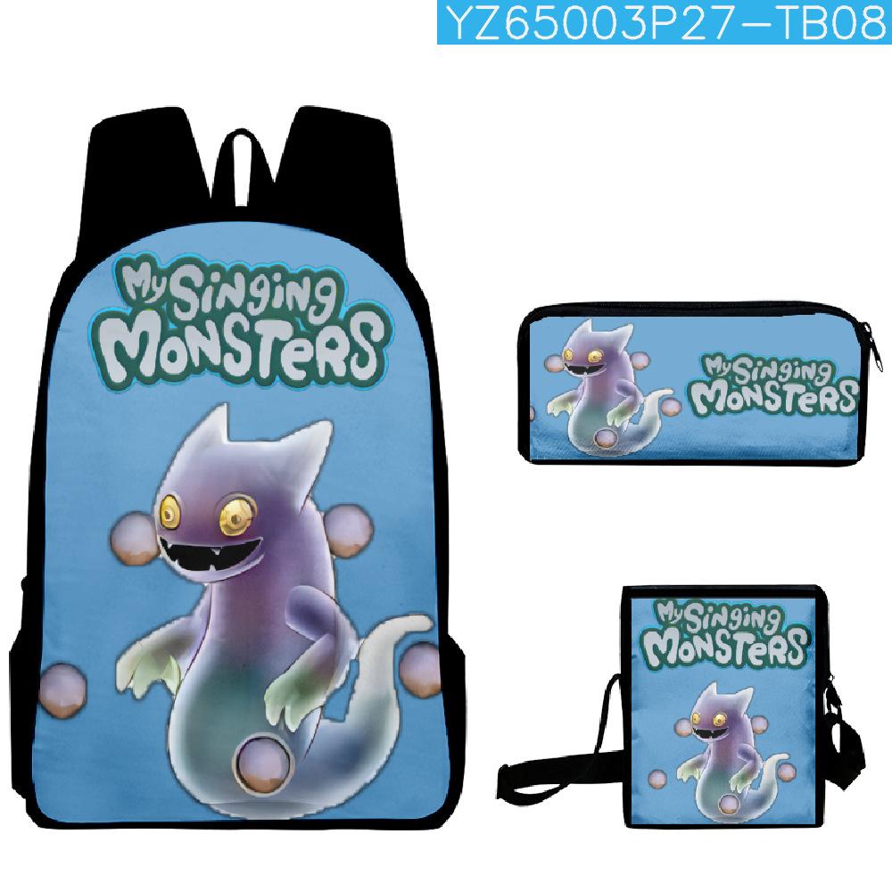 Classic Popular my singing monsters 3D Print 3pcs/Set School Bags Laptop Daypack Backpack Inclined shoulder bag Pencil Case