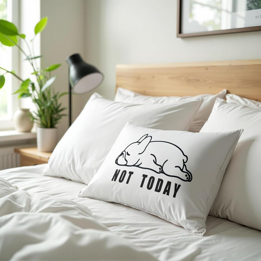 Cute Not Today French Bulldog Throw Pillow Covers 12x20 inch, Funny Pug Dog Pillowcases Home Decor for Bed Couch Sofa Therapy Office Living Room,