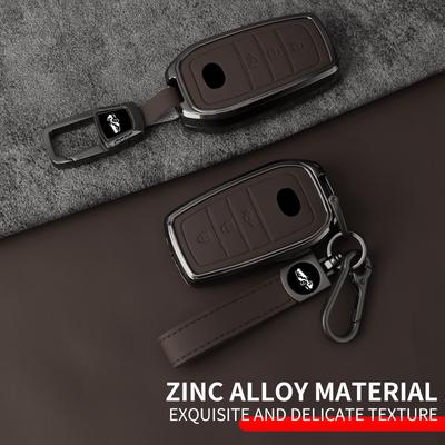 Metal Leather Car Key Case Cover For Toyota Chr Hilux Fortuner Land Cruiser 200 Camry Corolla Crown Rav4 Highland Keychain Shell