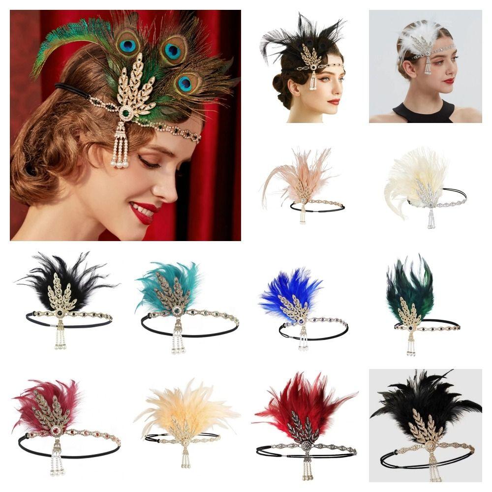 Vintage Feder Stirnband 1920er Jahre Kopfschmuck Exquisites Maskenball Haarband Bühnenauftritt