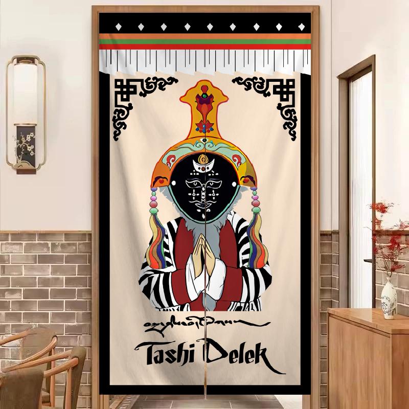 

Buddhist Blessing Eight Treasures Tibetan Style Kitchen Partition Door Curtain Half Curtain Blocking No Punching Needed Width 1m *height 2m [high quality flannel]
