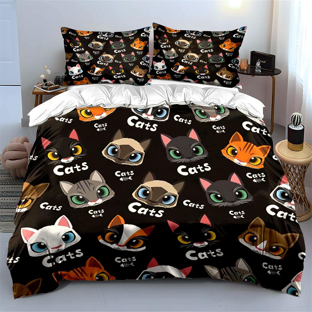Cute Cartoon Cats Pattern Bedding Duvet Cover Set Duvet Cover Pillowcases (1*Duvet Cover 2*Pillowcases, Without Duvet Insert)