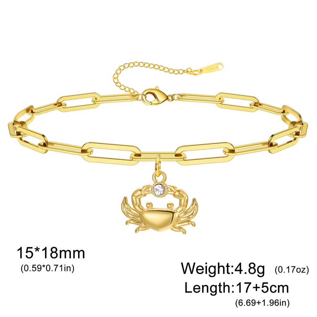 Cazador Cute Crab Charm With Clear Zircon Women's Bracelets Stainless Steel Paperclip Chain Bracelet Trendy Jewelry Gift 2026