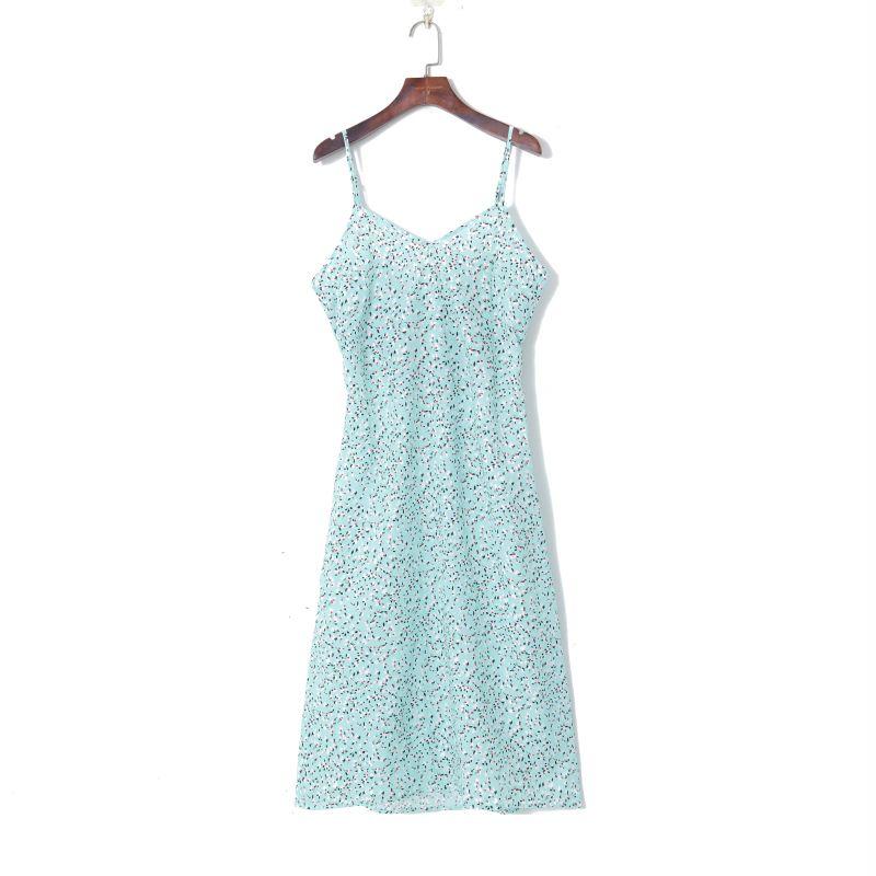 

Женская одежда Летняя элегантность V-образный вырез Завышенная талия Приталенное платье-комбинация Green floral L