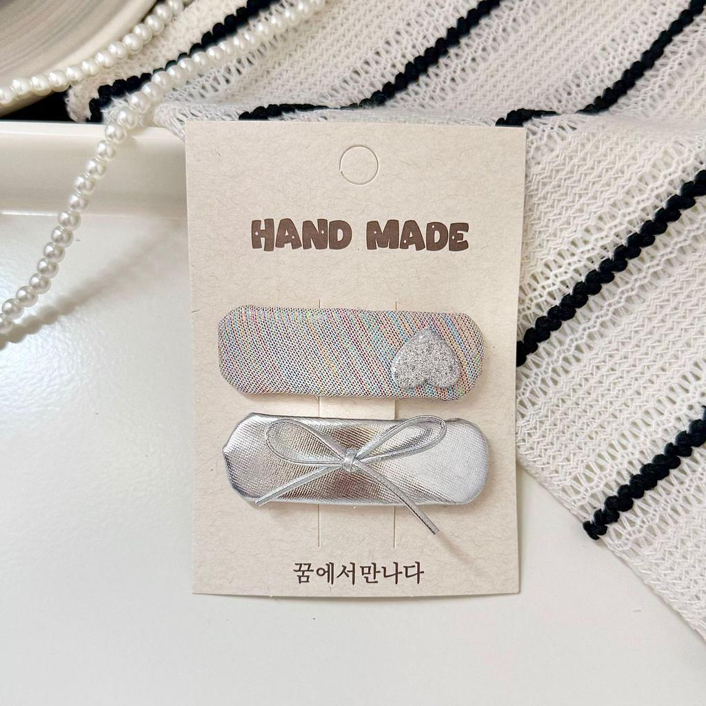 Korean Silver Hairpin: Gentle, Stylish Art BB Clip for Girls - High-Grade Leather Children's Bangs Clip