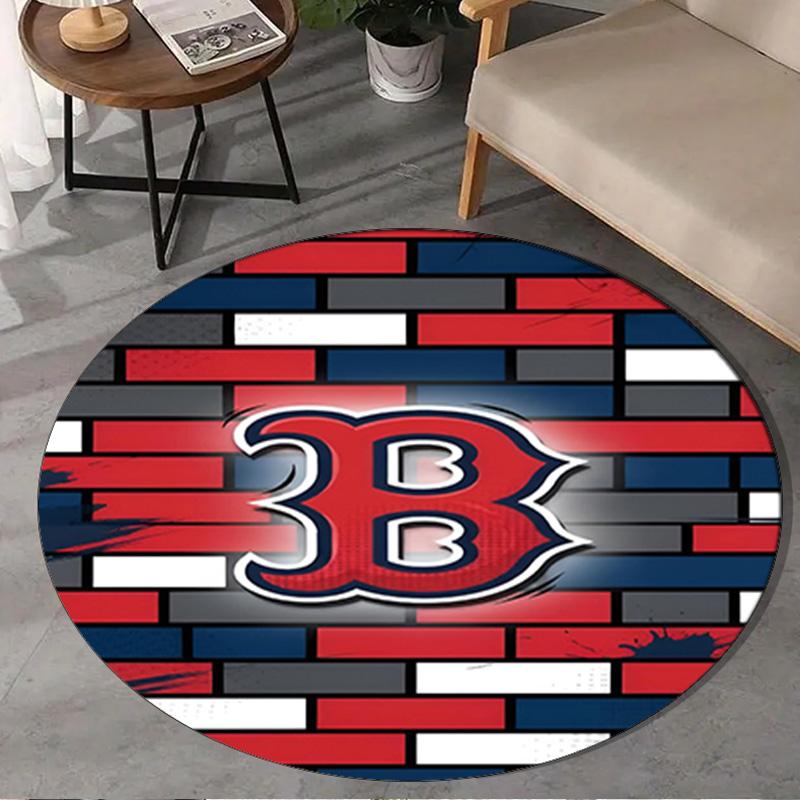 1PC Red Sox Emblem Round Rug, Non-slip Chair Mat, Home Decor, Circle Carpet Perfect for Office, Bedroom, Living Room,Christmas gift