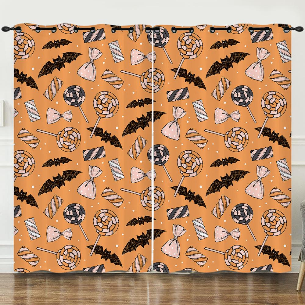 Halloween Pumpkin Digital Printing Curtains Blackout Curtain Punching Modern Minimalist Style