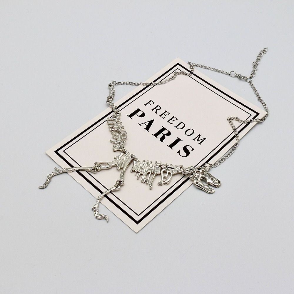Punk Dinosaur Skeleton Necklace Exaggerated Dragon Necklace Tyrannosaurus Chain Choker  Couple