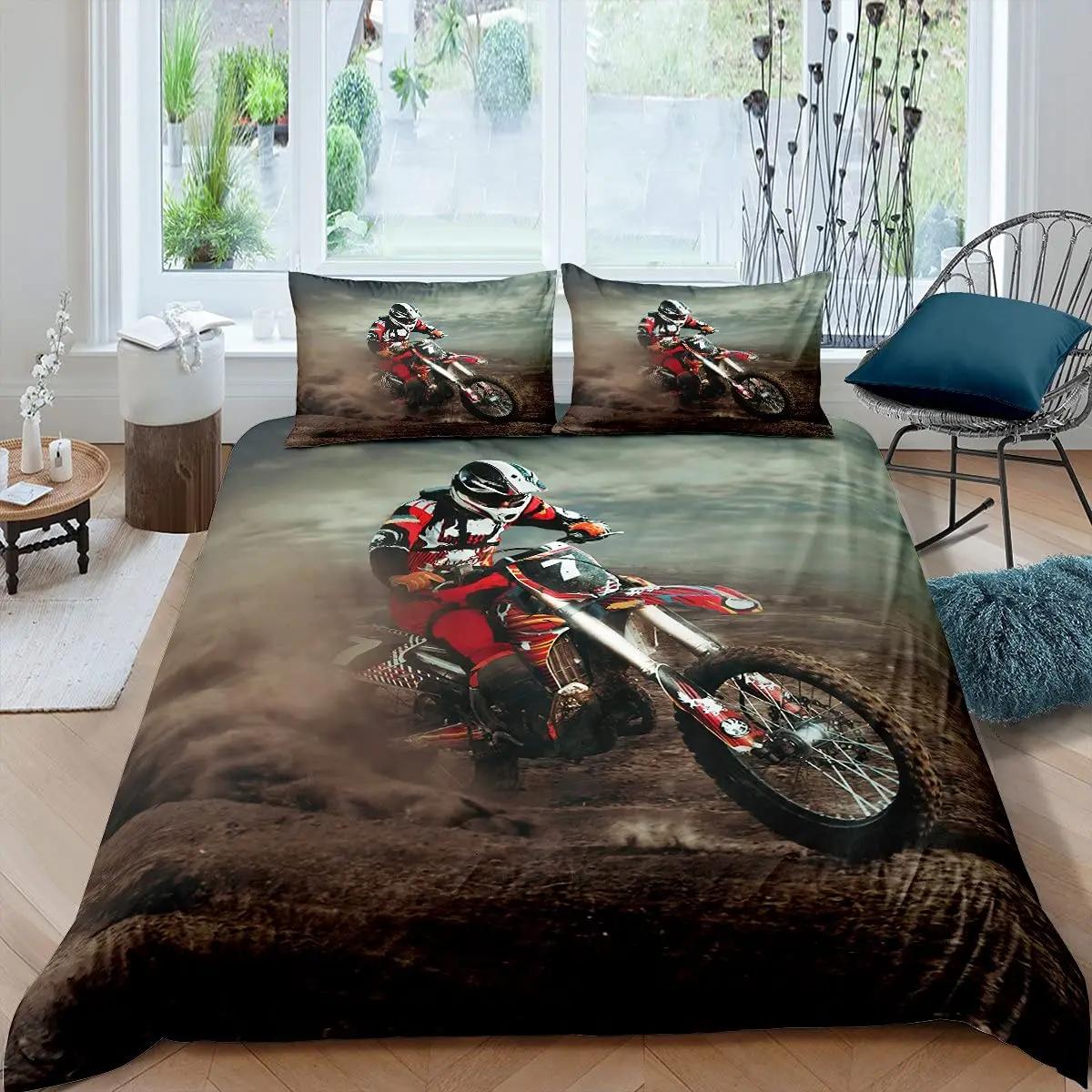

Комплект постельного белья с изображением мотоцикла 3D Queen Bedding Duvet Cover Set Bedding Bed Cover Queen Bedroom Bed Cover Set Bed Set 70x133cm 2pcs слоновая кость