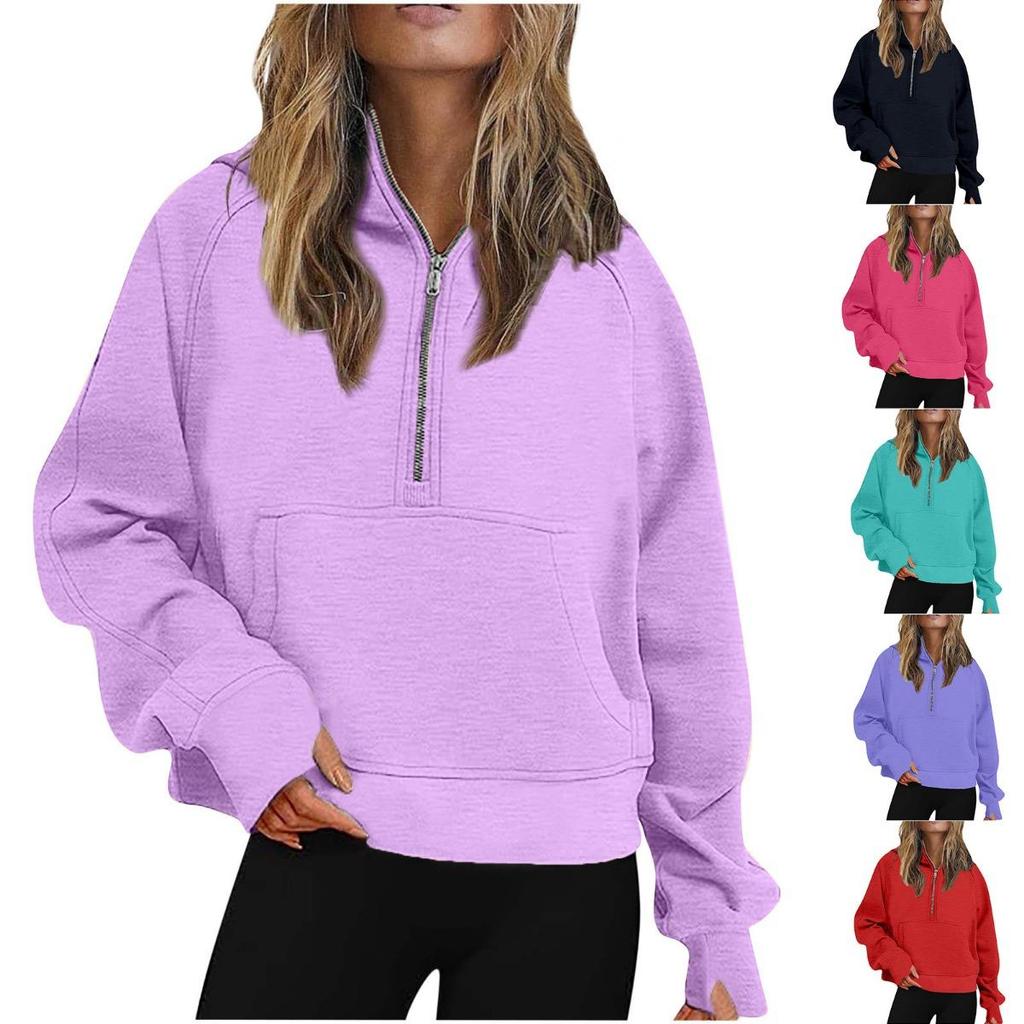 2025 Herbst Winter Neu Damen Scuba Sport Half-Zip Yoga Locker Kurz Kapuzenpullover Fleecegefüttert Sweatshirt