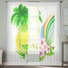 Tende da finestra con palme, fiori di ibisco e tavola da surf per soggiorno, camera da letto da ragazza, tende in tulle, velo da cucina, drappeggi in chiffon