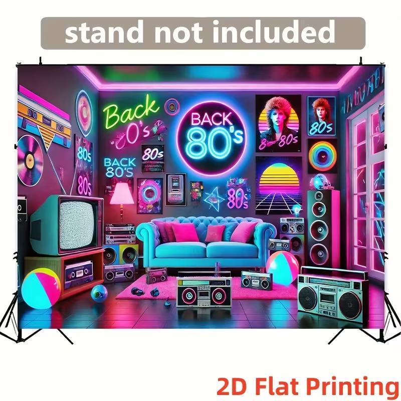 2D Retro 80s Living Room Backdrop for 80s Party & Studio Decoration