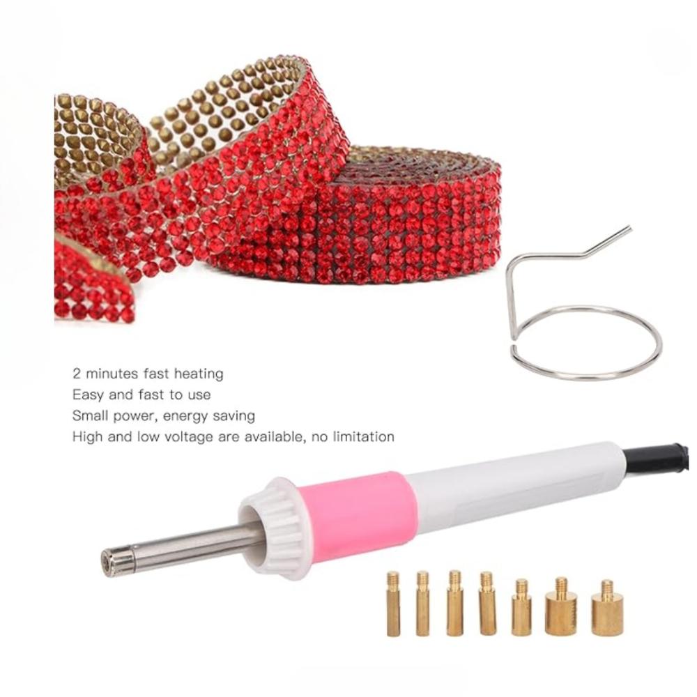 Rhinestones Applicator Kit Hotfix Tool for Crafts Clothes Fabric Clothing with 7 Tips, Hot Fix Rhinestone Machine, Rinestones Setter Heat (US Plug)