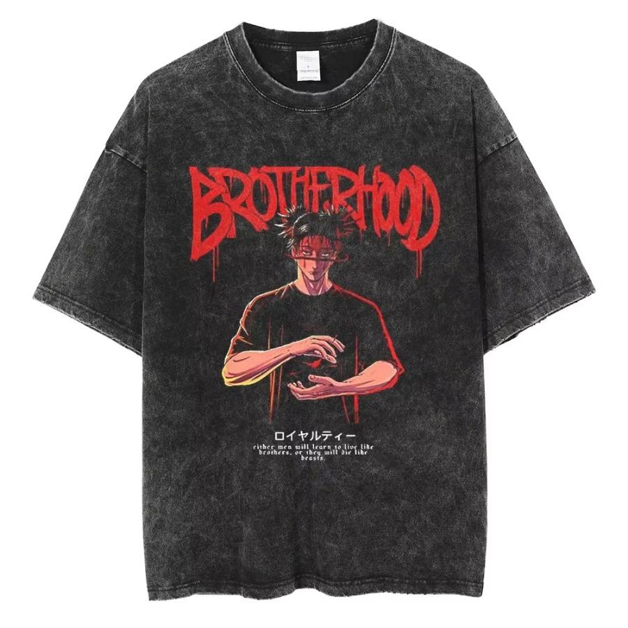 New Jujutsu Kaisen Character Print T-shirt, Unisex Vintage Washed Top