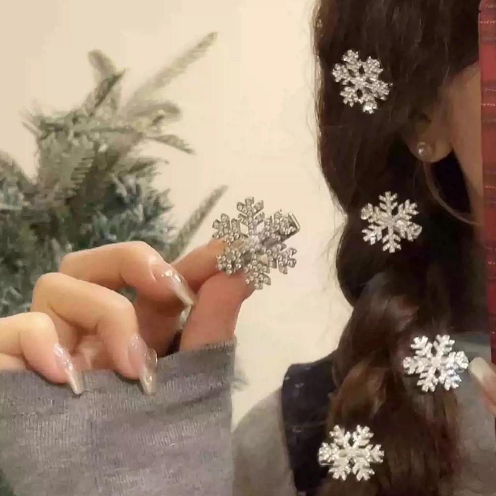 2pcs/set Shinny Snowflake Crystal Hair Clips for Women Girls Sweet Bangs Side Clip Glitter Hairpins Wedding Christmas Headwear
