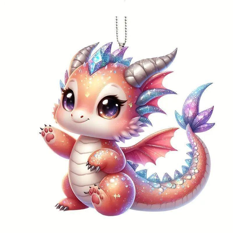 

Акриловый брелок-дракон, причудливый, в очаровательном мультяшном стиле, идеально подходит для украшения автомобиля