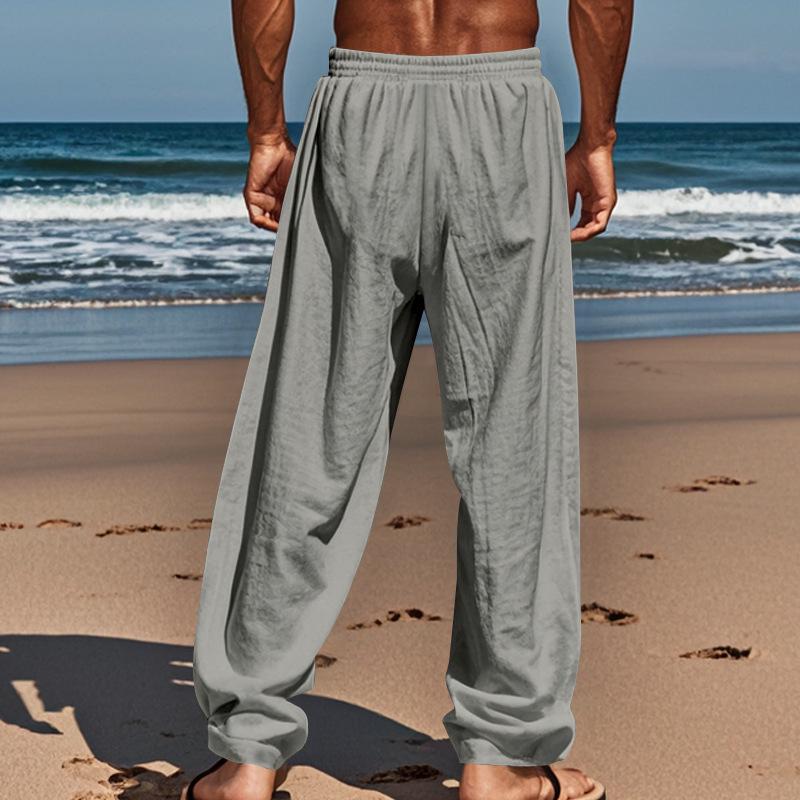 Herren Sommer Leinenhose Übergröße - Europäischer Amerikanischer Stil, Gerades Bein, Falten, Kordelzug, Schnelltrocknend.