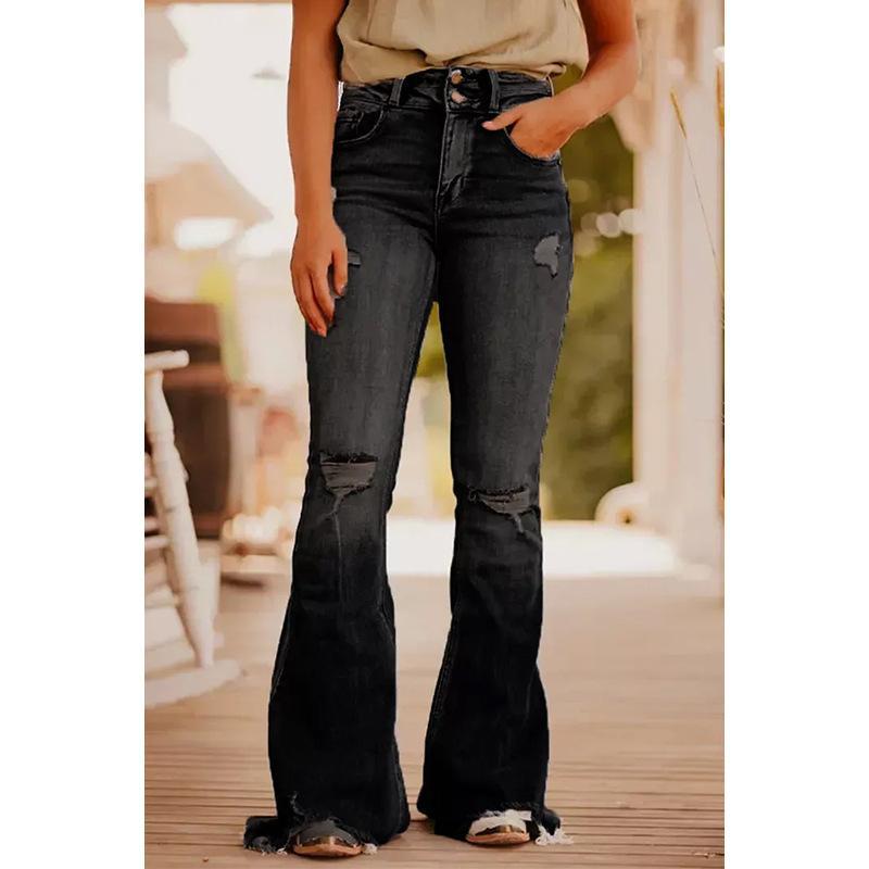 V 97975 Distressed Ripped Flared Jeans - European Style