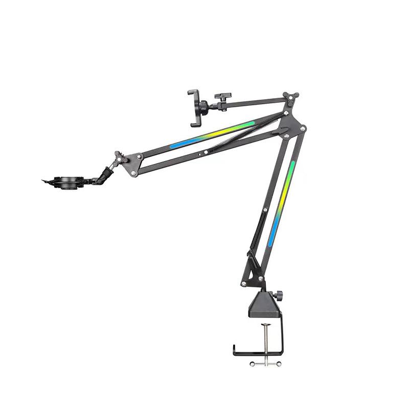 2024 New RGB Metal Adjustable Studio Cantilever Bracket Desktop Live Folding Gimbal Microphone Shock Mount
