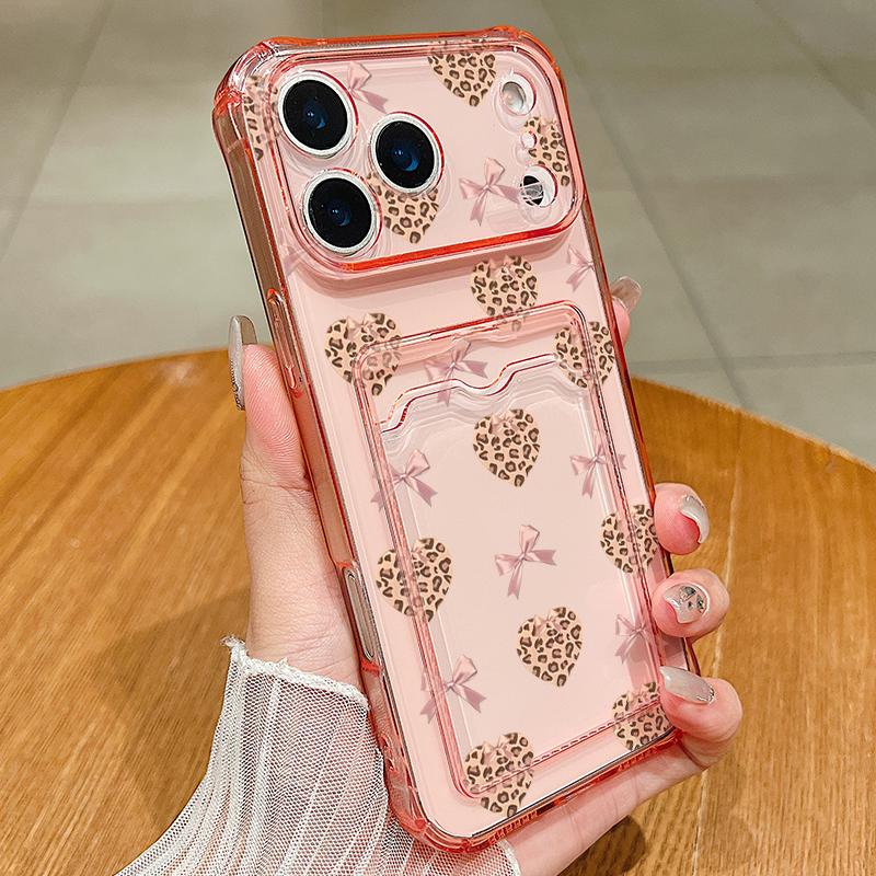 Card Slot Pocket TPU Phone Case For iPhone 17 Pro Air 16e 16 15 14 13 Pro Max 12 11 Colorful Love Heart Pattern Soft Back Cover