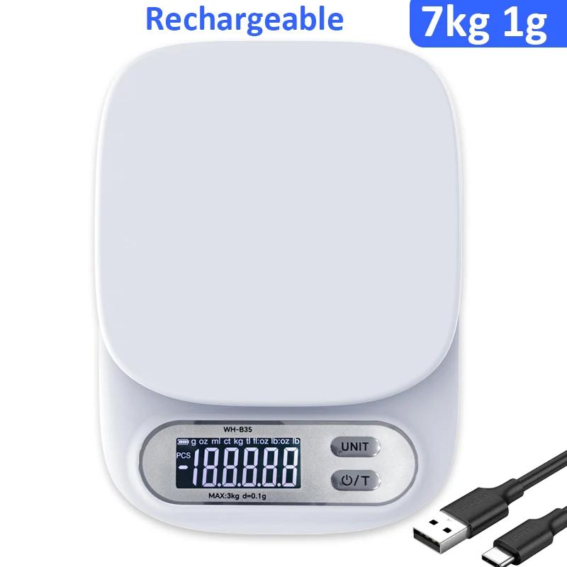 Digital Kitchen Scale 7kg/1g 3kg/0.1g Electronic Scales with LCD Battery/Rechargeable Food Scale Balance Weighing Baking Tools