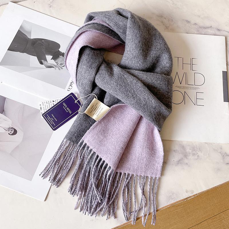 100 pure wool scarves for men's autumn and winter gray double-sided high-end gift boyfriend men's cashmere shawl