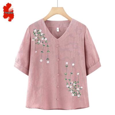 Elderly Women's Embroidered Summer T-Shirt & Two-Piece Set