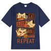 2026 Summer Cotton Tee Eat Sleep Roll Repeat Cat Graphic Unisex WOMEN Plus Size Loose Casual Hip Hop Streetwear Breathable Top