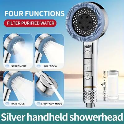 4 Modes Shower Head One-Key Stop Water with Filter High Pressure Showerhead Adjustable Large Flow Massage Shower Head