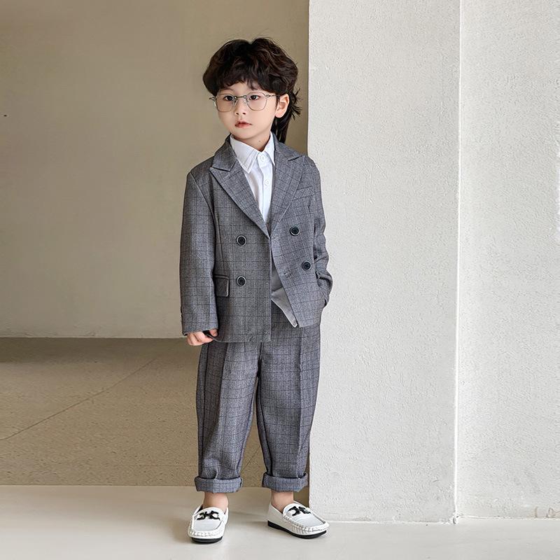 2025 Autumn British Plaid Tuxedo Suit for Kids: Boys' & Girls' Performance Vest Costume