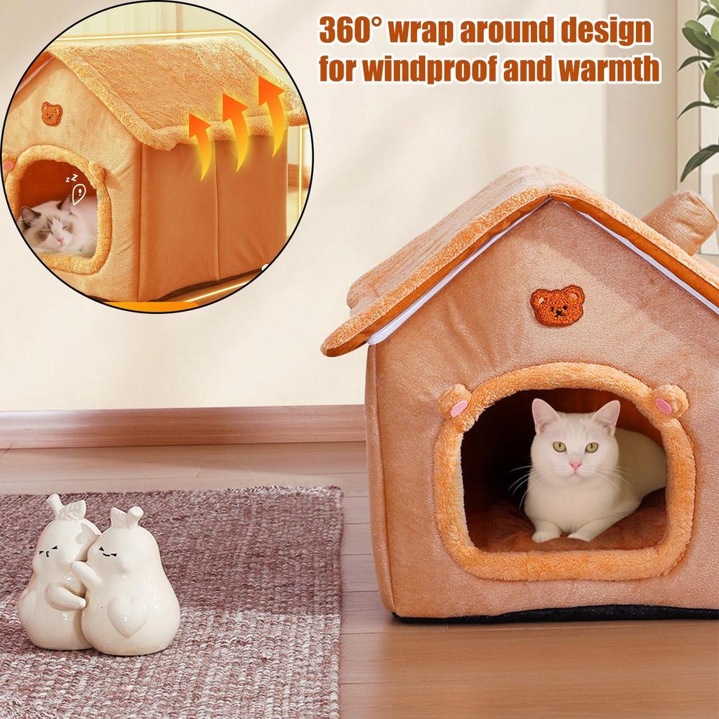 Cat Bed Cave Washable Warm with Removable Cushion Winter Indoor Cat House Kitten Bed for Puppy Small Dog Pet Bedroom Living Room