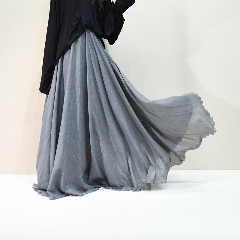 Mori Girl Cotton Linen A-Line Skirt: Elastic Waist, Long Solid Color, National Style Swing